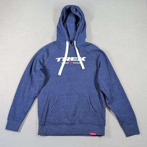 Trek Bicycle Waterloo Wisconsin Mens Hoodie Blue Pullover Sweatshirt Size M